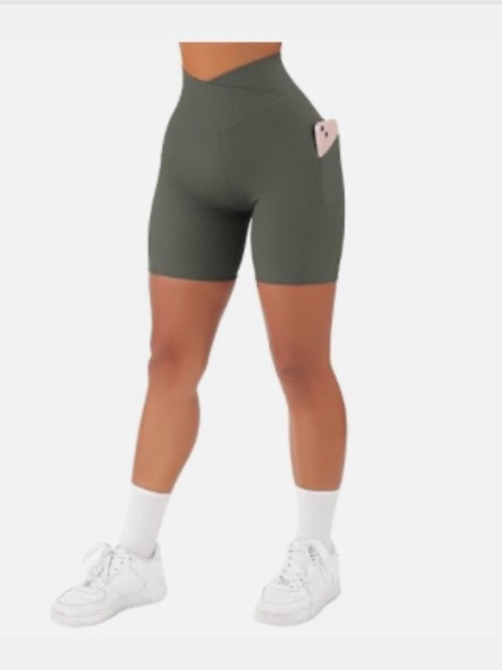 High-Waist Ribbed Biker Shorts with Side Pocket